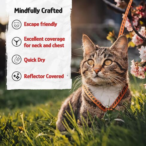Cat Harness and Leash Set with Reflective Strip, Cat Harness Escape Proof w/Cat Leash, Step-in Adjustable Travel Harness for Cats, Indoor Outdoor Cat Harness, Easy-to-Put-On Kitten Harness in Saudi Arabia