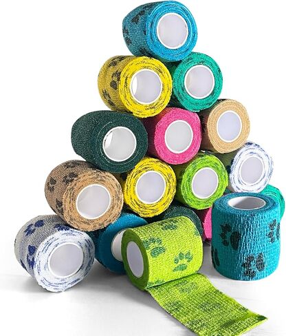 16 لفة ذاتية اللصق ضمادة التفاف لا مضغ التفاف الطبيب البيطري للكلاب المر متماسكة الكلب مخلب ضمادة للكلاب العناية بالجروح القدم يغطي الإسعافات الأولية الشريط البيطري للحيوانات الاليفة القط الطيور in Kuwait