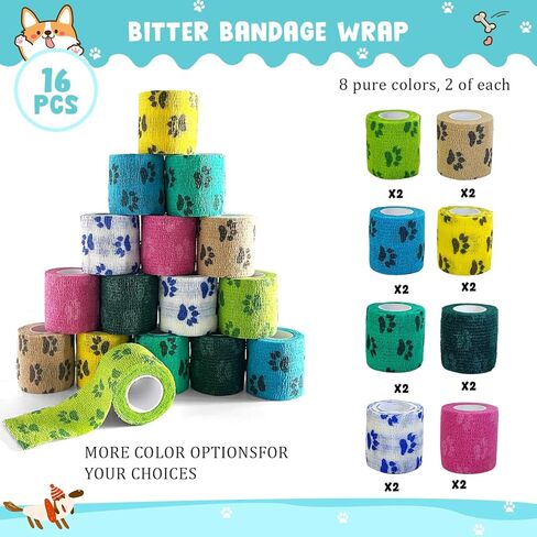 16 لفة ذاتية اللصق ضمادة التفاف لا مضغ التفاف الطبيب البيطري للكلاب المر متماسكة الكلب مخلب ضمادة للكلاب العناية بالجروح القدم يغطي الإسعافات الأولية الشريط البيطري للحيوانات الاليفة القط الطيور in Kuwait