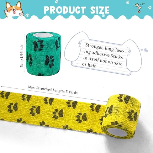 16 لفة ذاتية اللصق ضمادة التفاف لا مضغ التفاف الطبيب البيطري للكلاب المر متماسكة الكلب مخلب ضمادة للكلاب العناية بالجروح القدم يغطي الإسعافات الأولية الشريط البيطري للحيوانات الاليفة القط الطيور in Kuwait
