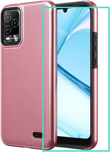 Case for BLU View 5 with Screen Protector,Blu View 5 Phone Case Dual Layer Shock-Absorbent Slim Soft Silicone Heavy Duty Military Grade Shockproof Protective Bumper Cover for Blu View 5 B160V Black in Saudi Arabia