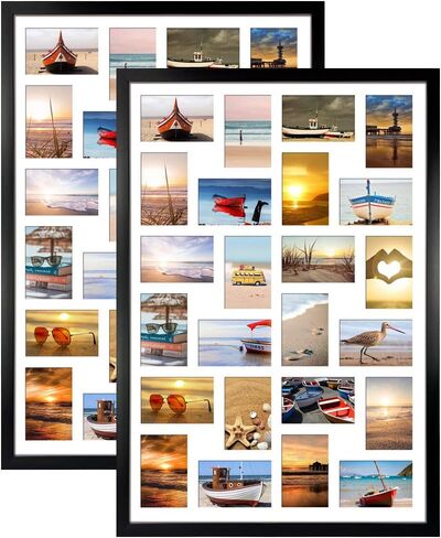 HORLIMER 8x24 Collage Picture Frame Set of 2, 5 Openings Multiple Frames Display 4 by 6 Photo with Mat for Wall Hanging in Kuwait