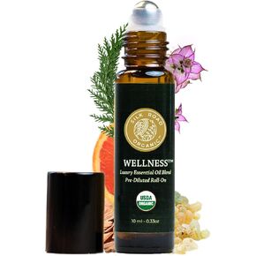 Organic Wellness Essential Oil Vitality Blend Roll On - 100% Pure USDA Certified Frankincense, Cypress, Cedarwood, Clary Sage, Orange - Thrive Naturally, 10 ml Roller by Silk Road Organic