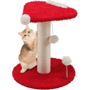 EMUST Christmas Cat Scratching Post for Indoor Cats, Natural Sisal Christmas Tree Scratching Post with Plush Hang Spring Ball Toys, Cute Small Kitten Scratching Post with Bed, Reindeer