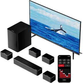 ULTIMEA 7.1 Sound Bars for TV, Virtual Surround Sound System, 410W Peak Power, App Control, Smart TV Soundbar with Wireless Subwoofer, 4 Wired Surround Speakers, Home Theater Sound System, 2024