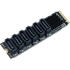 Sintech M.2 to SATA3 Adapter Card, M.2 M-Key PCIe to 6 Ports SATA 6Gbps Expansion Card ASM1166 with Smart LED Indicator