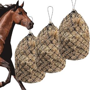 HIRQUITICKE 3 Pack Hay Nets for Horses Slow Feed - Feeding Holes 2" - Horse Supplies Hay Bags Feeder Goats