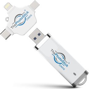 ThePhotoStick® Omni 64GB - Secure Photo & Video Backup and Transfer | Digital File Organization | USB & Multiport Connection for Phones, Tablets and Computers | Portable Memory | External Storage