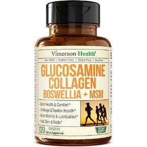 Collagen Glucosamine Chondroitin Joint Support Supplement with MSM, Boswellia Extract, Bromelain, Quercetin & L-Methionine - Joint Supplements for Healthy Muscles, Bones, Hair, Skin & Nails. 120 Caps