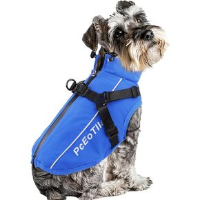 PcEoTllar Dog Coat with Harness, Warm Dog Winter Jacket, Waterproof Windproof Dog Cold Weather Coat, Reflective Snow Dog Clothes with Zipper, Thick Dog Coat for Small Medium Large Dogs (Blue,m)
