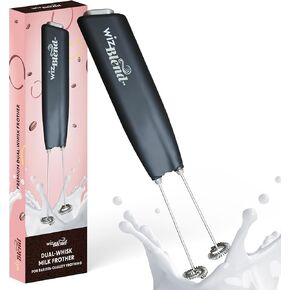Dual Whisk Milk Frother Wand - Powerful Handheld Frother - Electric Whisk Foam Maker for Coffee, Lattes, Cappuccino, Matcha, Hot Chocolate & Coffee Creamer