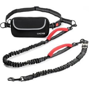 Hands Free Dog Leash with Padded Back Pouch, Durable Handle Bungee Leash with Reflective Stitching, Extension Leash with Car Seat Buckle, Tangle-Free Waist Leash for Running Walking
