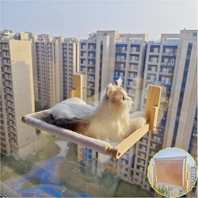 Foldable Cat Window Perch, 16.5 inches*12 inches Window Hammock, 35 lbs Weight Limit, Wood Material Cat Window Hammock for Small Size Window