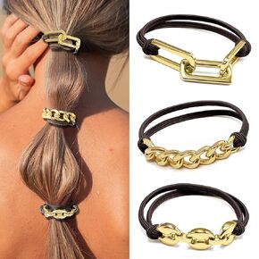 Bracelet Hair Ties for women - Ponytail Holders - Cute Hair Accessories with Gold Jewelry - Handmade Soft Elastic No Damage Scrunchies - Khaki