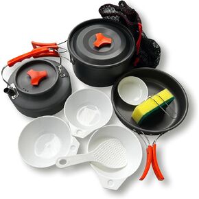 10pcs Non-Stick Lightweight Portable Aluminum Camping Cookware Set,Pots,Pans,Kettle,Bowls,Utensils for Camping,Backpacking,Picnic, Hiking,Outdoor Cooking