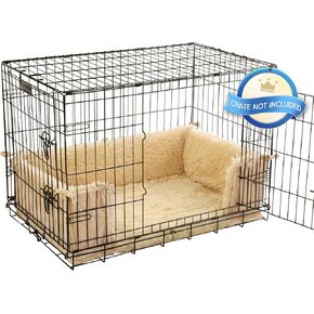 HOMBYS Fluffy Dog Crate Bumper with Dog Mat (Crate NOT Include)-Soft Faux Fur Crate Accessorie Dog Kennel Cover, Dog Crate Training Pad for a Safe & Comfortable, Fit Front Door Crates, 42"x30", Khaki