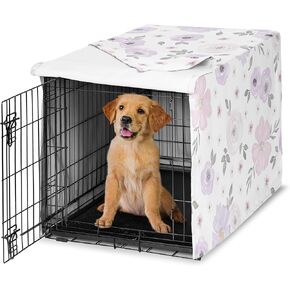Sweet Jojo Designs Lavender Purple Boho Floral Girl Dog Crate Cover – Kennel Covers for 36 Inch Pet Cage Medium - Pink Grey Bohemian Farmhouse Shabby Chic Rose Lily Watercolor Elegant Gray and White