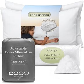 Coop Home Goods Essence Down Alternative Pillow Queen Size Set of 2, Best Pillows for Sleeping, Adjustable Alternative to Down Pillows, Luxury Hotel Pillows for Back, Stomach or Side Sleepers