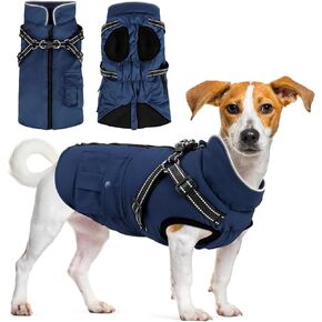 Dog Winter Coat with Harness | Dog Jacket Waterproof with Zipper and Fleece | Warm Dog Coat with Reflective for Small Dogs（Red）