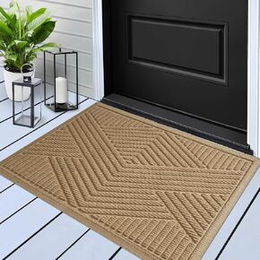 Sturdy Front Door Mat, Absorbent Resist Dirt Welcome Door Mat Indoor Outdoor, Non Slip Entry Mat, Fade Resistant, Indoor Outdoor Door Mats, Low Profile Doormat for Entryway, 29×17, Beige