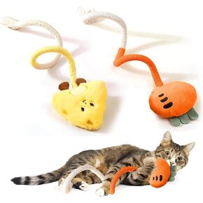 Kingtree Cat Rope Toys for Indoor Cats, 2 Pack Bite Resistant Cotton Ropes Catnip Toys Without Wire, Safe Cartoon Catnip Rope Cat Chew Toy for Teeth Cleaning, Interactive Biting Rope Kicking Pet Toys