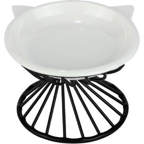 Elevated Cat Bowls,6.3" Wide Raised Ceramic Cat Food Bowl with Anti-Slip Metal Stand for Indoor Cats,Whisker Friendly,Protect Pet's Spine Pet Food Dishes for Flat Faced Cats and Kitten (White)