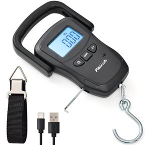 Rechargeable Fish Scale, Digital Hanging Fish Weight Scale with Large Handle and Tape Measure for Fishing, Hunting, Outdoor, Farm, 110lb/50kg