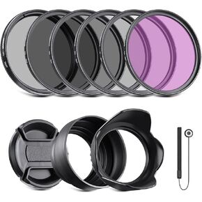 NEEWER 58mm Professional Lens Filter Kit: UV CPL FLD, ND2 ND4 ND8, Lens Hood, Lens Cap, Neutral Density Filter and Accessory Kit Compatible with Canon Nikon Sony Panasonic DSLR Cameras with 58mm Lens