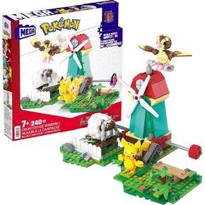 MEGA Pokémon Action Figure Building Toy Set, Countryside Windmill With 240 Pieces, Motion And 3 Poseable Characters, Gift Idea For Kids