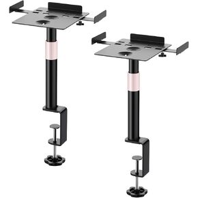 Clamp Desk Speaker Stands Set of 2, Studio Monitor Stands 25° Tilt Angle Mount Height Adjustable, Tray Width from 7" to 11", Load Capacity 55 lbs