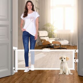 14" H Short Dog Gate Pet Gates Puppy Gate 59" Wide Step Over Pet Fence, Mesh Dog Gate Retractable Indoor Outdoor Expands Up to 59 Inches Doggie Gates Small Dog Gates for Doorways Stairs