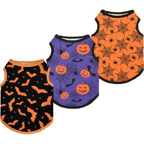 Vehomy 3-Pack Halloween Dog Clothes Dog Halloween Shirts Tank Tops with Bat Spider Net Pumpkin Patterns Dog Halloween Costumes Puppy Shirt Pet Vest for Small Medium Dogs M