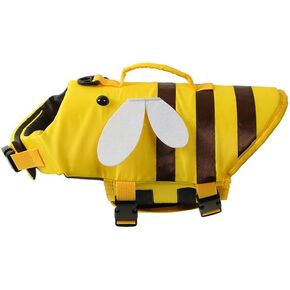 Dog Life Jacket Shark Life Vest with Rescue Handle Cute Bees Costume Girl Adjustable High Buoyancy Swimwear for Small Medium Large Dogs Boy Swimsuit Clothes for Pets (L,Bees)