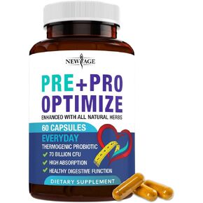 NEW AGE Pre + Pro Optimize Natural Menopause Probiotics for Weight Gain, Hot Flashes, Night Sweats, Low Energy, Mood Swings, Gut Health - Dong Quai 120 Count