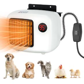 Dog House Heater with Thermostat, Wall-Mounted Dog Heater with 6.5FT Bite Proof Wire, Heater for Dog House with Safe Overheat Protection(2 Heating Mode 200W/400W)