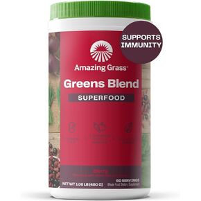 Amazing Grass Greens Blend Superfood: Super Greens Powder Smoothie Mix with Organic Spirulina, Chlorella, Beet Root Powder, Digestive Enzymes & Probiotics, Berry, 60 Servings (Packaging May Vary)