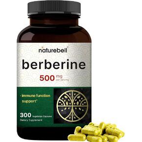 NatureBell Berberine Supplement 1500mg Per Serving, 240 Veggie Capsules | Plus 1200mg True Ceylon Cinnamon, 97% Berberine HCL, Plant-Based, Vegan, Non-GMO, Gluten Free – Healthy Glucose Metabolism