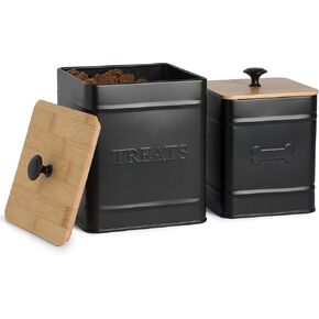 Dog Treat Container Airtight (Set of 2) Dog Treat Jar Matte Black w/Airtight Bamboo Lid, Dog Treat Container for Countertop holds up to 20 cups, Dog Treat Jars for Kitchen Counter