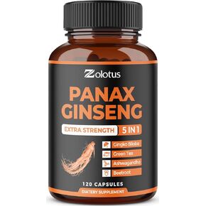 Korean Red Panax Ginseng + Ginkgo Biloba, 2800mg Highest Potency with Ashwagandha, Beetroot, Green Tea Extract, Boost Energy, Mood, Focused Strength, Enhanced Stamina Performance., 120 Capsules