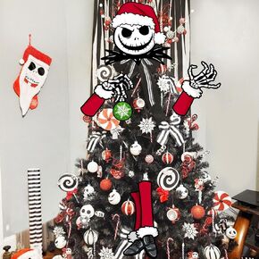 Jack Skellington Christmas Tree Topper Head Arms and Legs, Xmas Spooky Skull Decorative Tree Ornaments Decor, Funny Holiday Indoor Home Decorations Gothic Themed Party Supplies