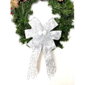 Silver Snowflake Christmas Tree Topper, Silver Large premade Gift Bow, Premade Wreath Bows, Door Bows, Banister Bow, Christmas Bows, Swag Bow, Lantern Bow