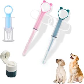 4-in-1 Set Cat Pill Shooter Dog Pill Shooter, Liquid Medicine Dispenser and Pet Pill Crusher and Cutter, Feed Pills, Water and Milk, Reusable for Puppies and Kittens(Piller+ Cutter+ Grinder)