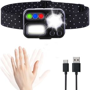 Headlamp Rechargeable, Head Lamps Led Rechargeable with Motion Sensor Headlamps Adults, 6 Mode Head Lights Forehead, Super Bright Hard Hat Light for Running, Hiking, Camping (2PCS Black)