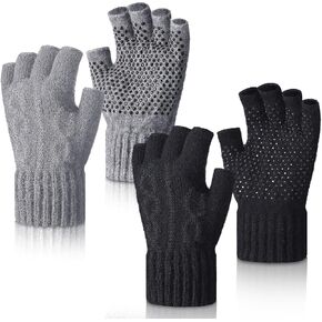 Geyoga 2 Pairs Wool Fingerless Fishing Gloves for Men Women Anti-Slip with Grip Dots Warm Winter Fly Fishing Ice Fishing Photography Hunting Fleece Gloves
