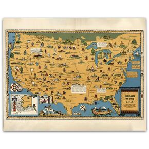 Indians of the US - Native American Indian Map Poster - 11x14 Unframed Art Print - Great Vintage Gift and Decor for Home and for Historical Map Enthusiasts