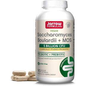 Jarrow Formulas Saccharomyces Boulardii + MOS 5 Billion CFU from One Clinically-Studied Probiotic Yeast for Intestinal Health Support, 180 Veggie Capsules, 180 Day Supply