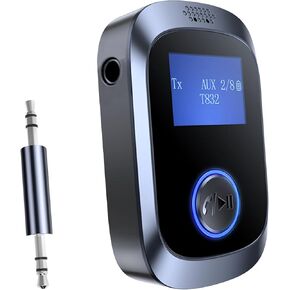 Bluetooth Transmitter Receiver with LED Display, AUX 3.5mm Bluetooth 5.4 Audio Adapter Volume Control Low Latency Portable Bluetooth Receiver for Car/Home Stereo/Headphones/Speaker/PC