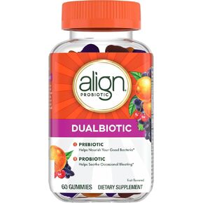 Align DualBiotic, Prebiotic + Probiotic for Women and Men, Help Nourish and Add Good Bacteria for Digestive Support, Natural Fruit Flavors, 60 Gummies