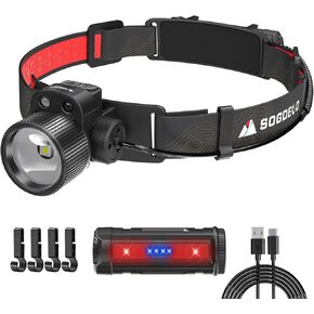 LED Headlamp Rechargeable, 100000 LM Super Bright Lightweight Head Lamp with 10 Modes Motion Sensor, Zoomable IPX68 Waterproof Head Lights for Forehead, Headlamps for Camping Fishing Running Hardhat