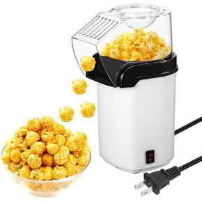 3.5 Quarts Hot Air Popcorn Popper Maker to Portion Popping Corn Kernels + Melt Butter with Butter Melter, Popcorn Popper for Home，White